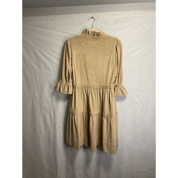 Gretchen Scott Womens Ultra Suede Teardrop Tiered Ruffle Dress Tan Beige Small - Picture 3 of 5